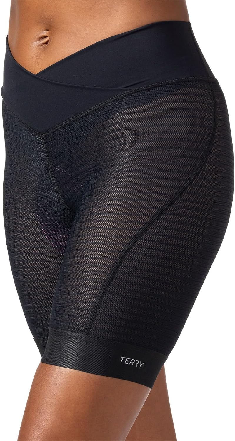 Terry Ultramesh Liner Womens Padded Bike Short Cycling Underwear, Crossover Glamazon Hi-Rise Waistband Silicone Leg Band - Image 3